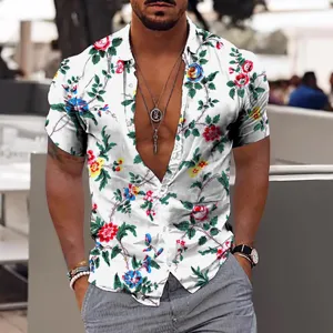 Chemise hawaienne à manches courtes pour homme motif floral été plage vacances haut