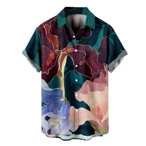 Chemise hawaïenne à manches courtes pour homme impression numérique 3D détail du beau tissu.