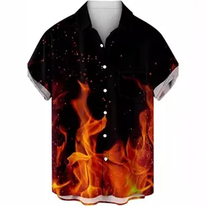 Camicia uomo manica corta estate spiaggia vacanza top casual con stampa di fuoco 3d