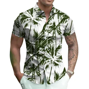 Men's Summer Short Sleeve 3D Palm Tree Print Casual Hawaiian Shirt Detail Presentation