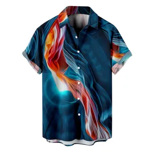 Chemise hawaïenne décontractée à manches courtes pour homme avec impression abstraite 3D.