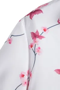 Men casual short sleeve shirt digital floral print fabric detail close up white background