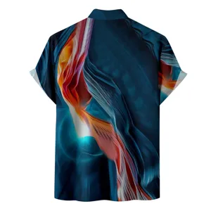 Chemise décontractée hawaïenne à manches courtes et imprimé 3D homme, vue détaillée dos.