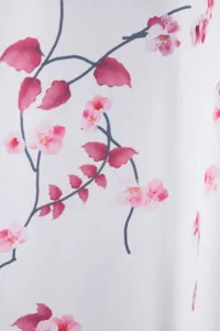 Close-up detail of digital floral print fabric for men's casual short sleeve summer shirt.