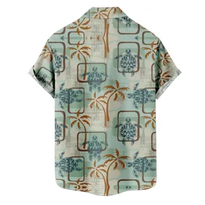 Chemise hawaïenne manches courtes homme imprimé tortue de mer palmier été décontracté
