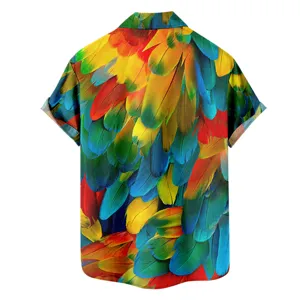 Chemise hawaïenne homme imprimé plumes colorées 3D chemisier décontracté été.
