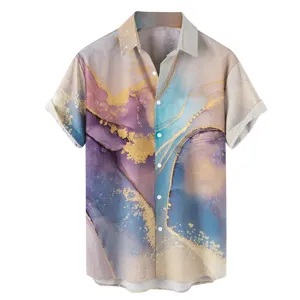 Chemise de loisirs à manches courtes imprimé aquarelle abstraite homme haut été