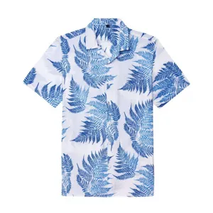 Men's Hawaiian short sleeve shirt with blue fern leaf print casual summer beach top new