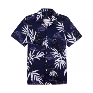 Men Casual Hawaiian Shirt Short Sleeve Turn Down Collar Tropical Floral Print Button Down Summer Beach Vacation Shirt