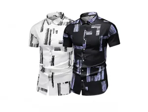 Herren Sommer Kurzarm Casual Hemd Abstrakte Pinselstrich Print Umlegekragen Oberteil