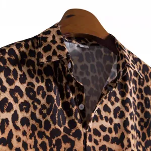 Camisa hombre clásica estampado leopardo manga corta moda streetwear top casual