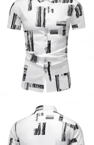 Herren Sommer Kurzarm Freizeit Hemd weiss schwarz abstrakter Druck Oberteil Mode