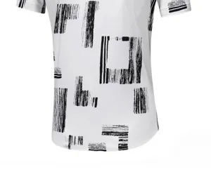 Herren Sommer Kurzarm Hemd weiss schwarz abstrakter Print Laessig Mode Oberteil Bekleidung.