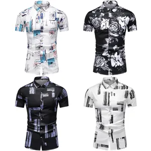 Damen Casual Kurzarm Hemd Sommer Bedruckt Blumenknopf Down Top Atmungsaktiv Dünn Große Größe Polyester Strandhemd Herren Bekleidung