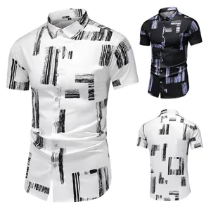 Herren Sommer Kurzarm Hemd mit abstraktem Pinselstrich Druck Freizeit Bluse Top