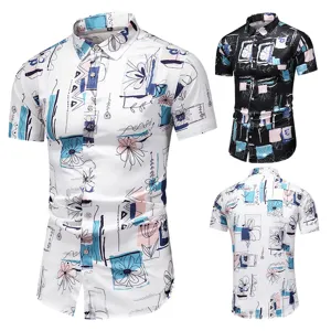 Herren Sommer kurzarm bedrucktes Hemd Freizeit Blumen Knopfleiste Oberteil Mode neu