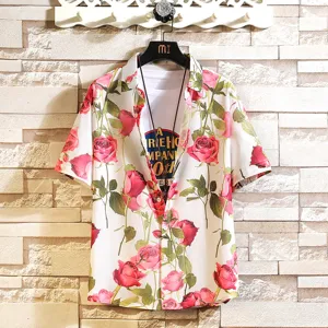 Men's Summer Hawaiian Floral Short Sleeve Shirt Casual Beach Button Down Shirt Top