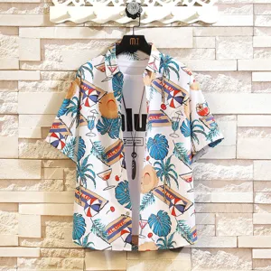 Summer new short sleeve lapel beach vacation casual shirt for men and women trendy