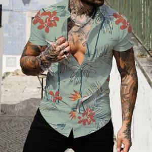 Chemise hawaïenne homme imprimé tropical manches courtes chemise de plage été