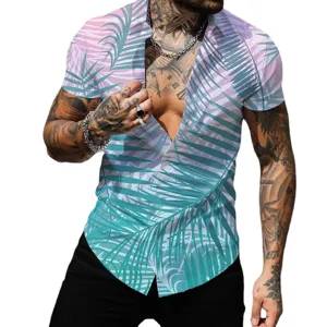 Chemise de plage hawaïenne à manches courtes et motif de palmier tropical pour hommes