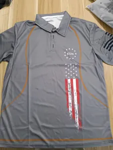 Men tactical polo shirt grey outdoor sports US patriotic 1776 print summer short sleeve