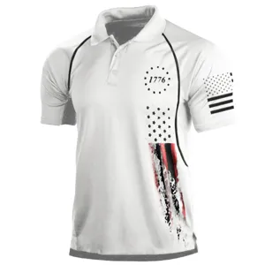 Heren Onafhankelijkheidsdag Amerikaanse Vlag Print Poloshirt Casual Zomer Korte Mouw Omgeslagen Kraag Elastische Sporttop