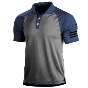 Men tactical outdoor short sleeve polo shirt colorblock athletic summer sports top