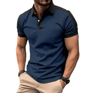 Men's short sleeve polo shirt casual contrast color lapel summer top for daily wear.