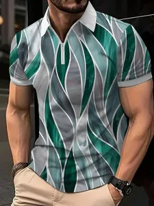 Hommes Mode 3D Imprimé Manches Courtes Fermeture Éclair Polo Été Haut Décontracté
