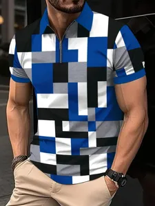 Vue détaillée du tissu imprimé géométrique 3D élégant et du col zippé de la chemise.