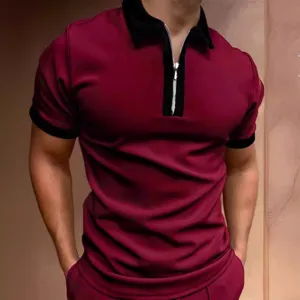 Camisa Polo de Manga Corta Casual para Hombre Bloque de Color Cremallera Solapa Transpirable Top de Verano