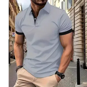 Men's Short Sleeve Polo Shirt Casual Lapel Color Block Summer Tee Tops Comfortable