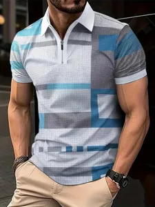 Homme 3D Imprimé Géométrique Manches Courtes Polo Fermeture Éclair Été Casual Haut