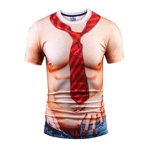 Gedetailleerd overzicht van novelty 3D geprinte spierbuik korte mouw t-shirt grappig.