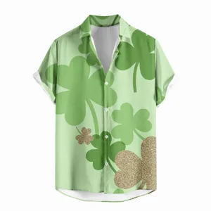 Men's St. Patrick's Day Shamrock 3D Print Casual Short Sleeve Hawaiian Shirt Top