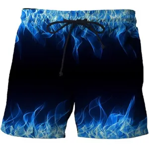 Hombres verano 3D impresión llama azul pantalones cortos playa transpirables deporte