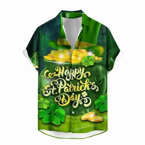 Men St. Patrick's Day 3D printed short sleeve Hawaiian shirt casual loose holiday button top