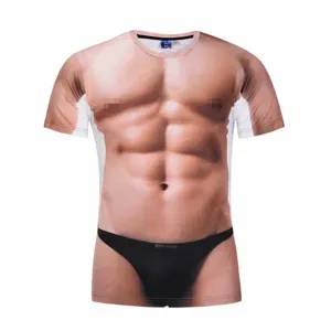 Grappig 3D spierprint heren T-shirt, nieuwigheid casual fitness elastische grafische top.