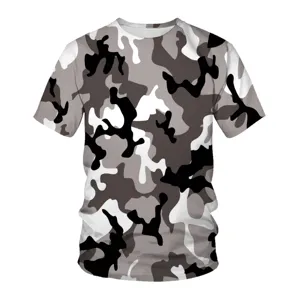Men's summer short sleeve T-shirt with 3D digital print camouflage pattern, loose fit crewneck.