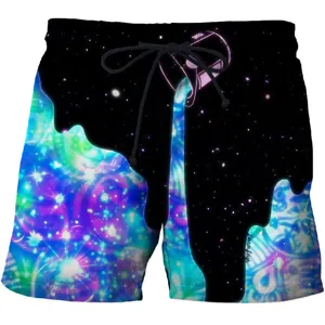 Pantalones cortos de playa hombre estampado 3D cosmico, short deportivo con cordon.