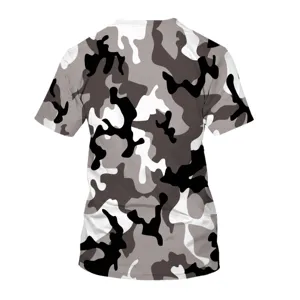 Men's short sleeve t-shirt with trendy black and grey camouflage 3d print for summer casual wear.