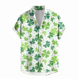 Men's St. Patrick's Day Clover Print Short Sleeve Hawaiian Shirt Casual Summer Button Down