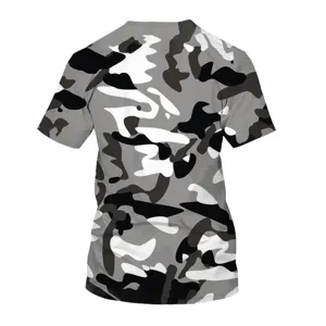 Men's summer short-sleeve T-shirt with 3D digital print gray camouflage design, casual crewneck.