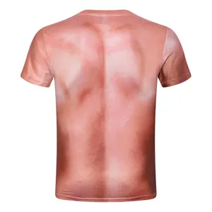 Heren 3D spier rug print korte mouw T-shirt, novelty fitness elastische casual top detailweergave