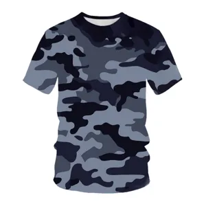 Summer men's short sleeve T-shirt with 3D digital print camouflage crew neck loose fit top.