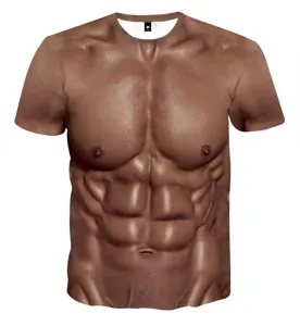 Heren 3D Gespierd Borst Print Korte Mouw T-Shirt Novelty Grappige Gym Fitness Casual Top