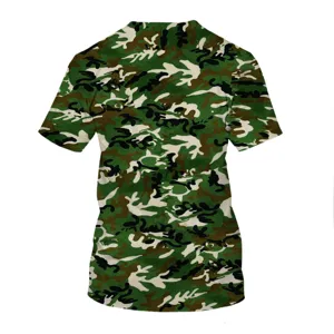 Detailed view of the 3D printed camo short sleeve t-shirt, focusing on the tactical print.