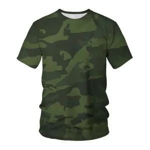 Men's camouflage short sleeve t-shirt, casual crew neck summer top with 3D print.