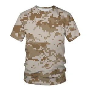 Men's short sleeve t-shirt with digital desert camouflage pattern, casual 3D printed top.