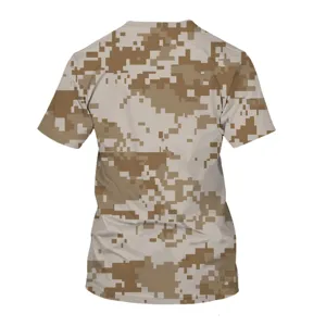Men's summer short-sleeve t-shirt with 3D digital pixel camouflage print, loose crewneck fit.